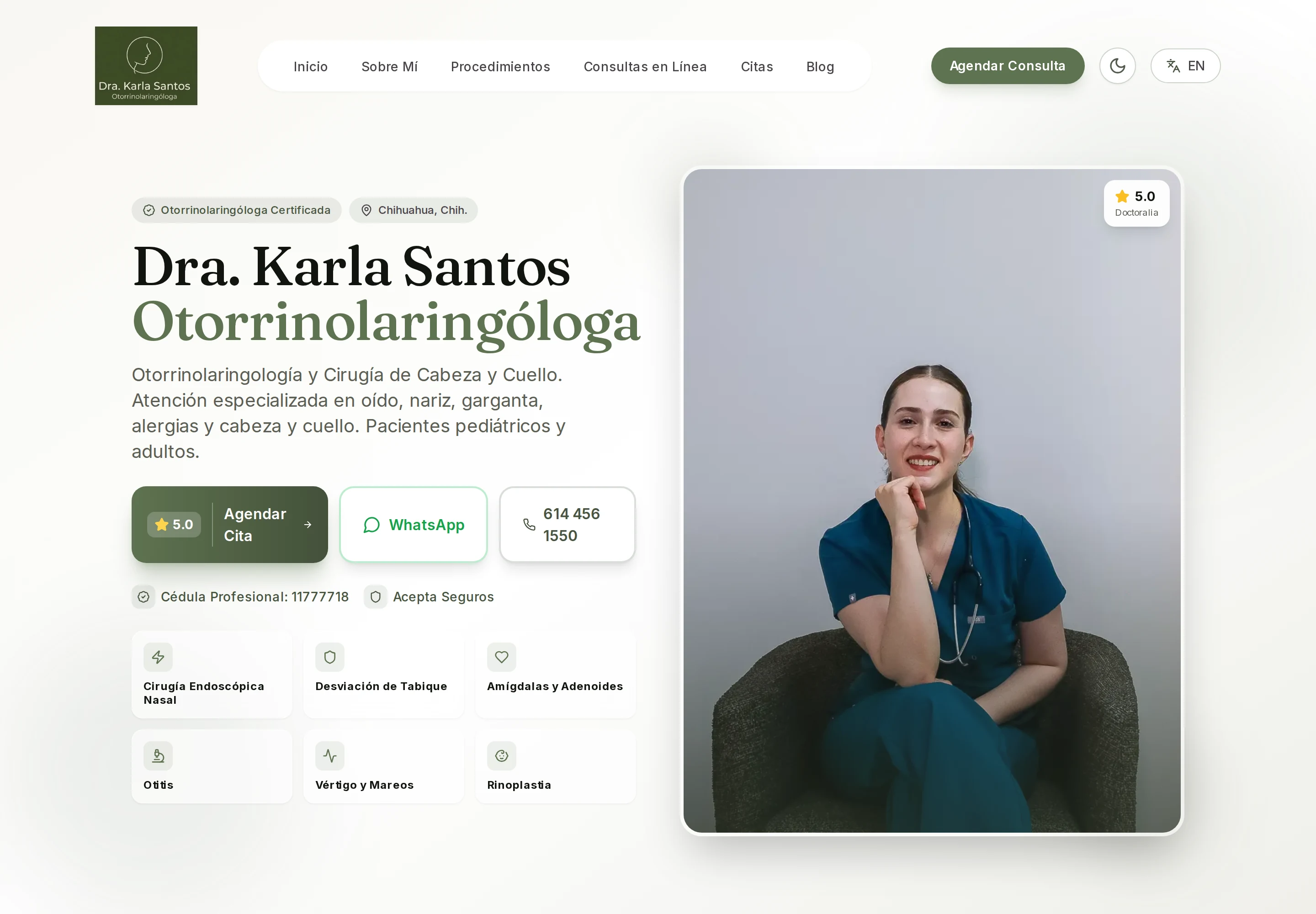 Sitio web de una otorrinolaringóloga construido por medika.studio